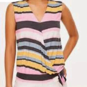 NWT! Women’s LOFT multi-colored striped wrap sleeveless blouse top XS